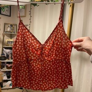 LA Hearts Red Floral Tie-back Tank